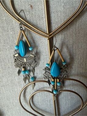 Turquoise Teardrop Boho Dangle Earrings - Women Jewelry